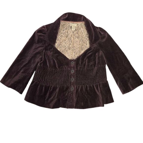 ANTHROPOLOGIE Elevenses Y2K archive waxwing brown velvet peplum crop jacket 4 - Picture 1 of 11